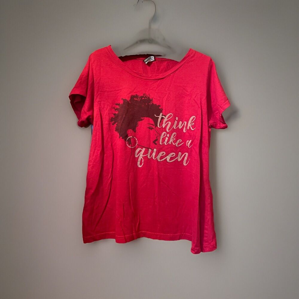 Women’s Popular Sports Plus 2XL Tee Shirt Red “Think Like A Queen”